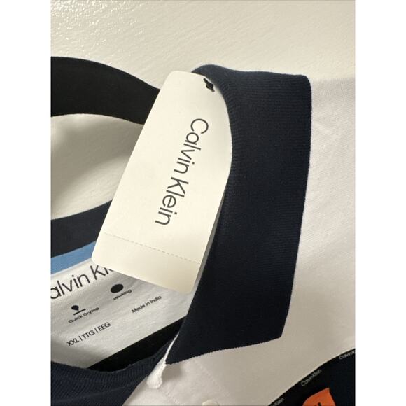 Calvin Klein Polo Shirt Mens 2XL White Blue Colorblock Quick Dry Wicking New - Picture 3 of 5